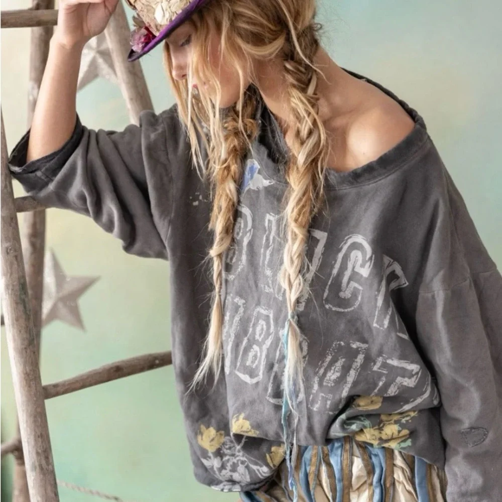 NWT! Magnolia Pearl Gray Black Sabbath Graphic Sweatshirt Floral ~ OS - Picture 5 of 15